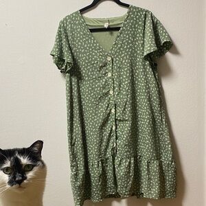 Chic Green Button-Down Mini Dress